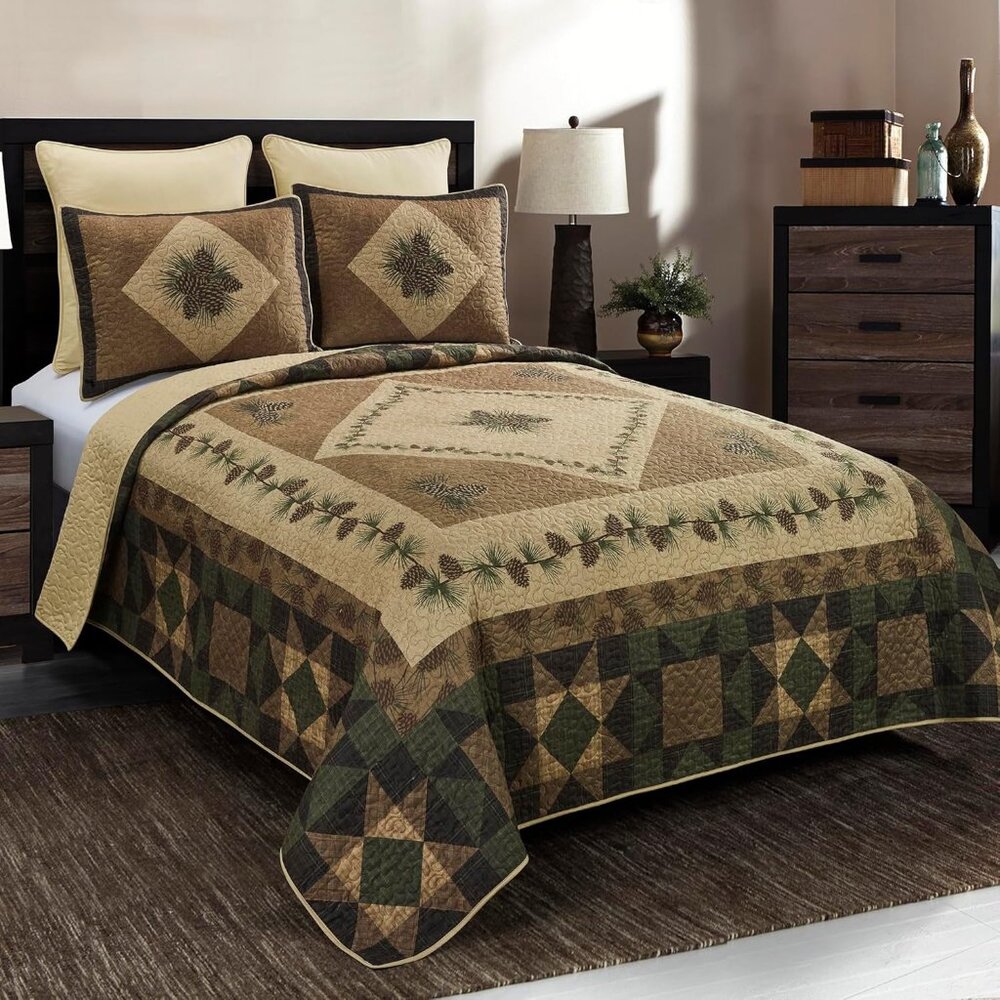 Donna Sharp King Bedding Set - 3 Piece (Quilt + 2 Shams) - Antique Pine
